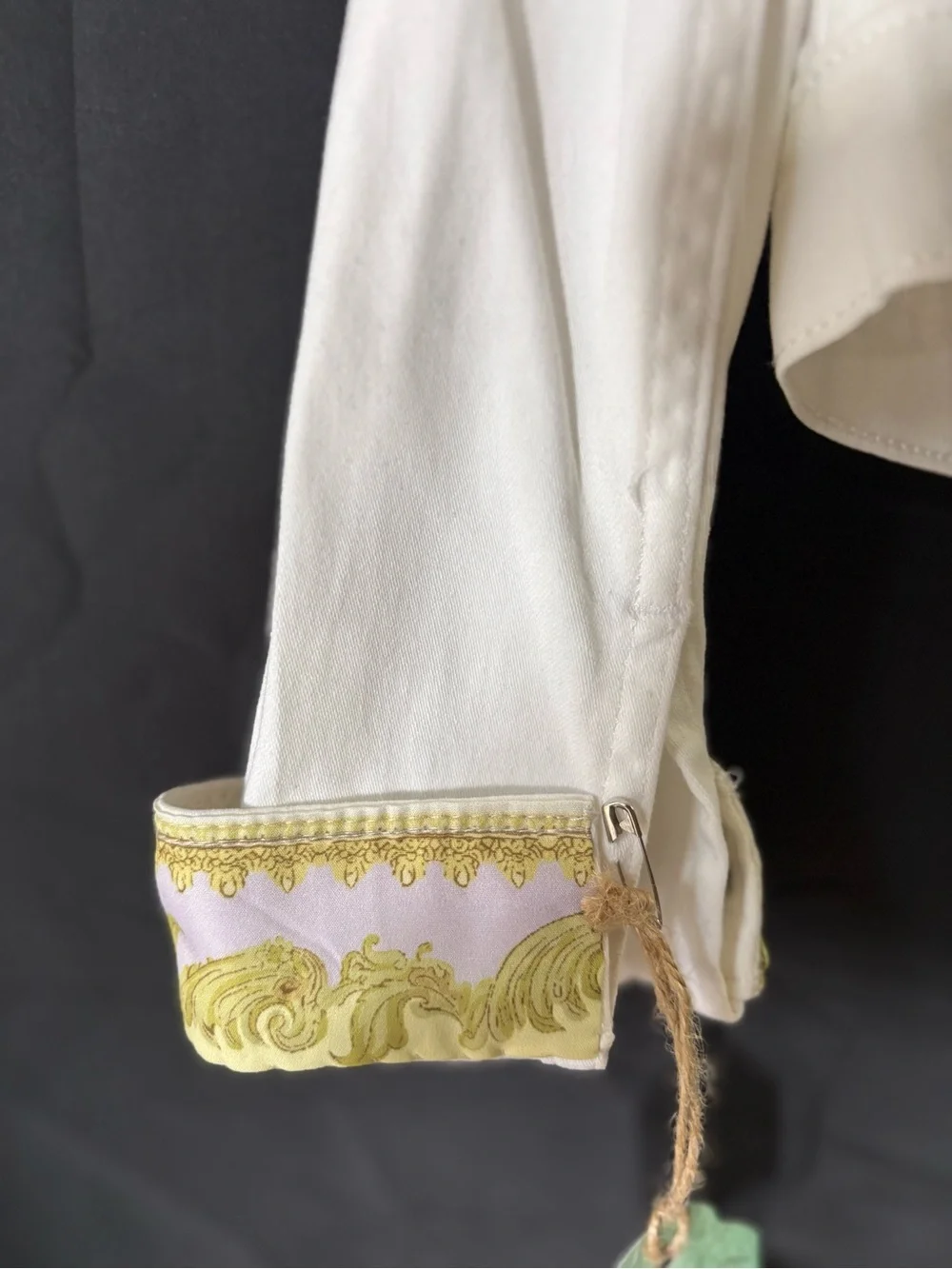 Michael Kors White Denim Jacket with Pastel Pink & Light Blue Embroidered Back